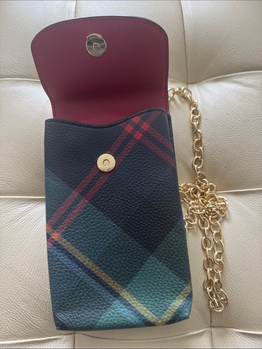 Ralph Lauren Green Plaid Chain Crossbody Phone Pouch - Picture 6 of 6